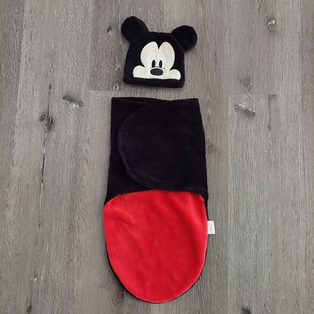 Disney Mickey Mouse Baby Boys 2 Pc Swaddle Sac & Cap - Black/Red 0/3M
